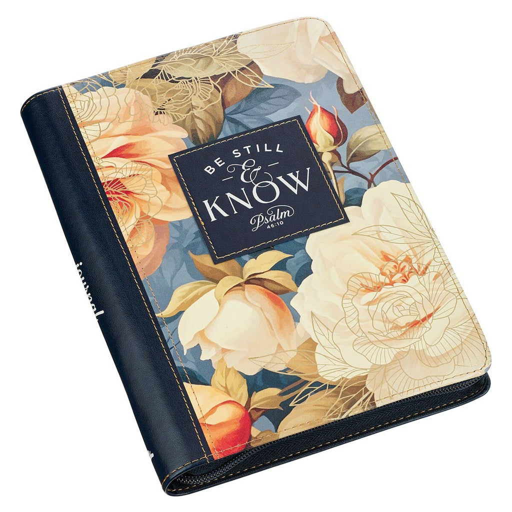 Christian Art Gifts - Journal Classic Zip Navy Be Still Ps. 46:10 New