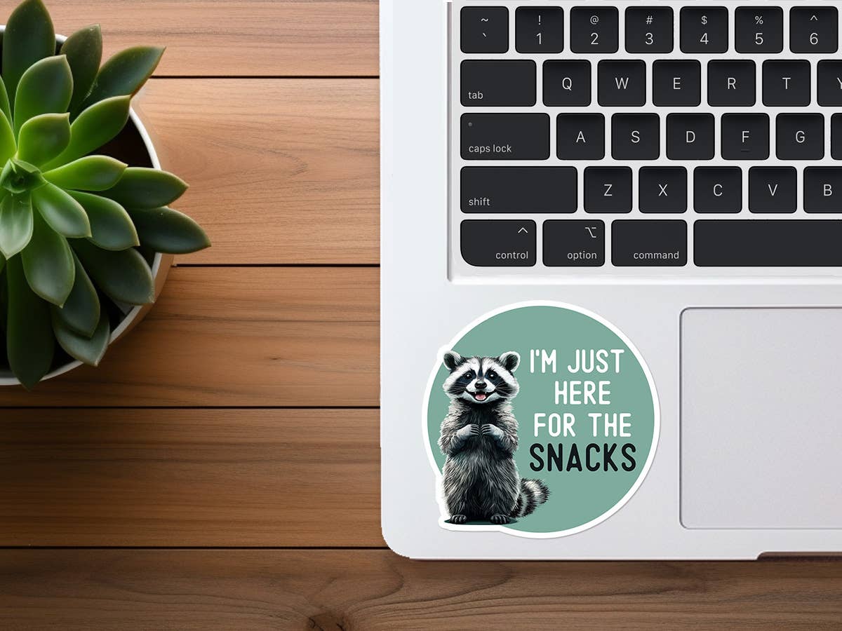 Missional Merch - I'm Just Here For the Snacks | Funny Raccoon Sticker