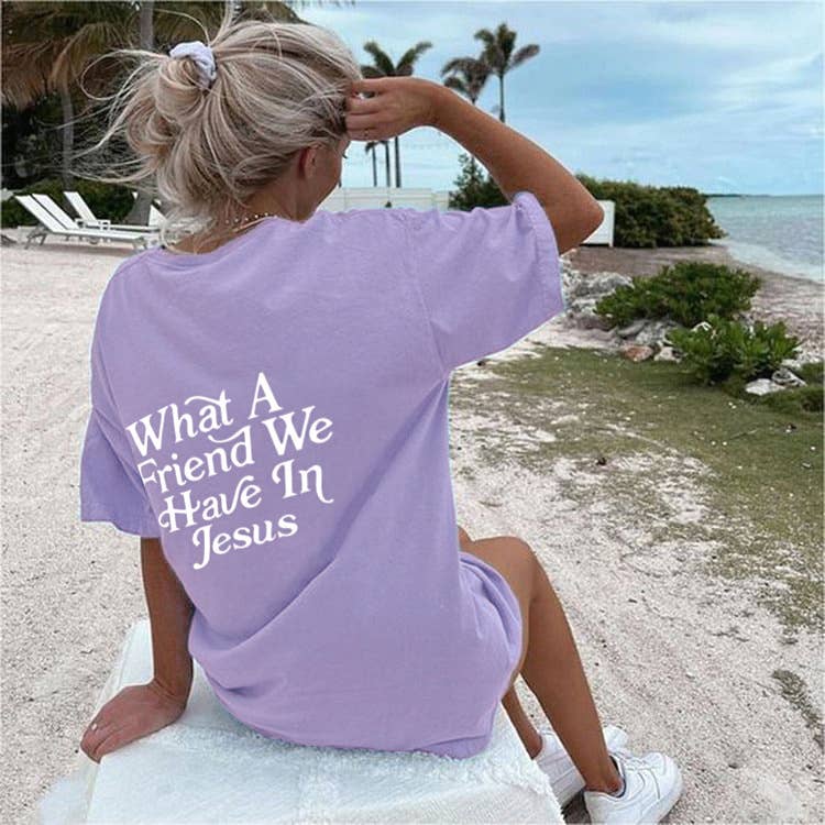 Rosa Clothing - WHAT A FRIEND IN JESUS letter printe tee overfit T-Shirt