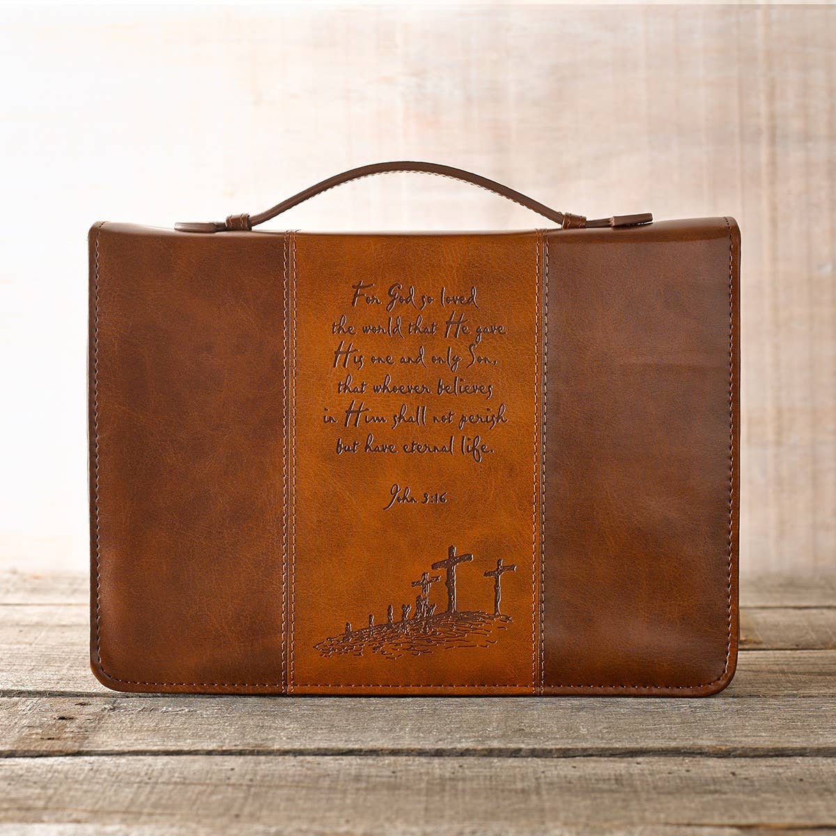 Christian Art Gifts - Bible Cover Classic Brown God So Loved the World John 3:16