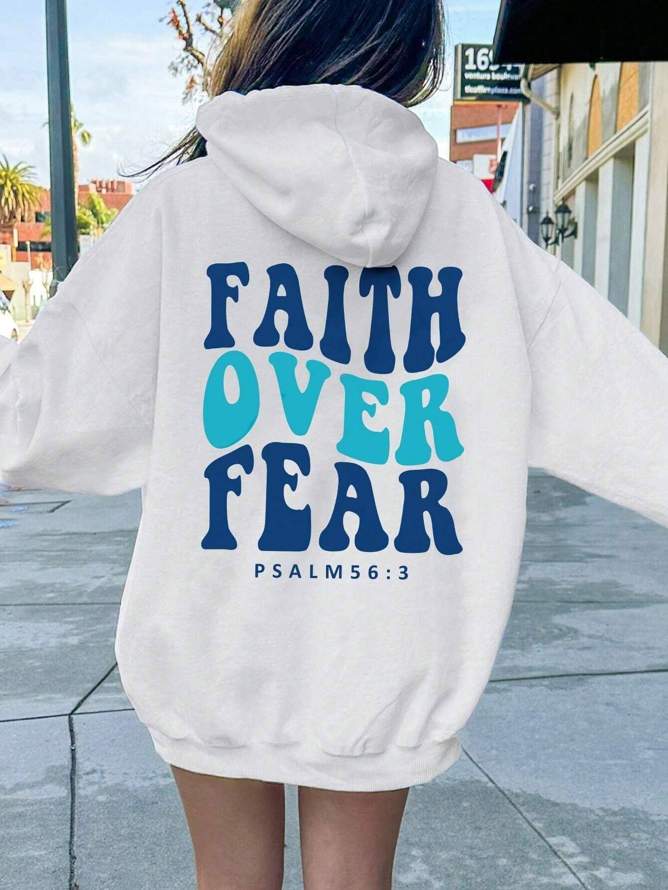 Rosa Clothing - "Faith Over Fear" Letter Print Hoodie