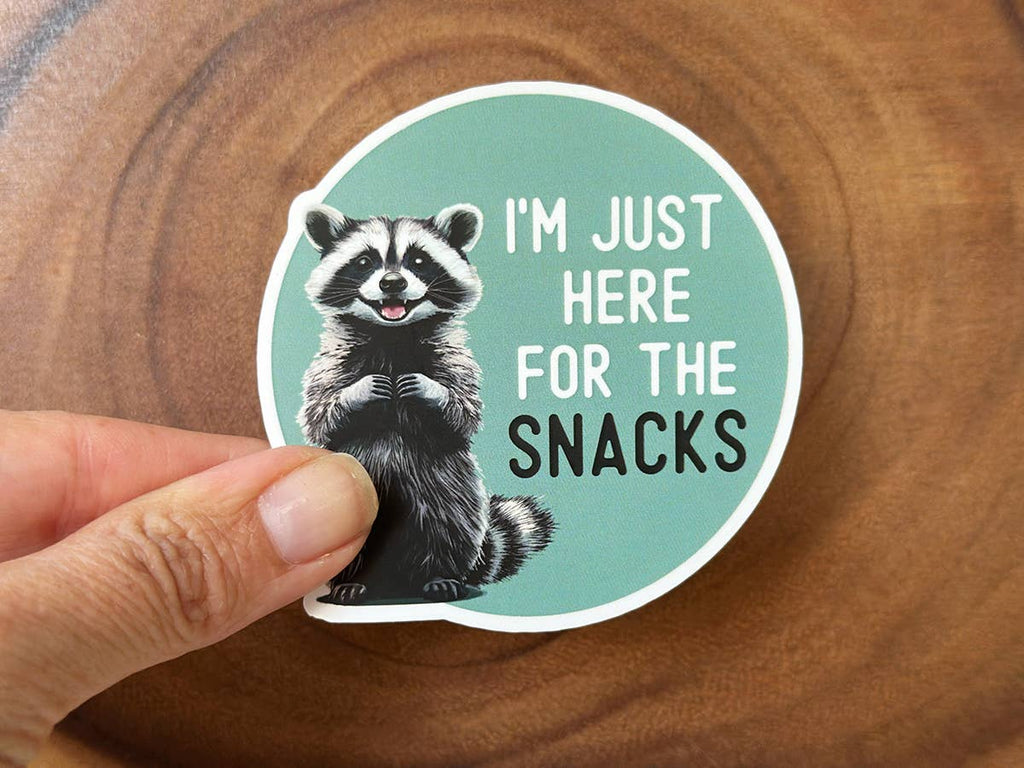 Missional Merch - I'm Just Here For the Snacks | Funny Raccoon Sticker