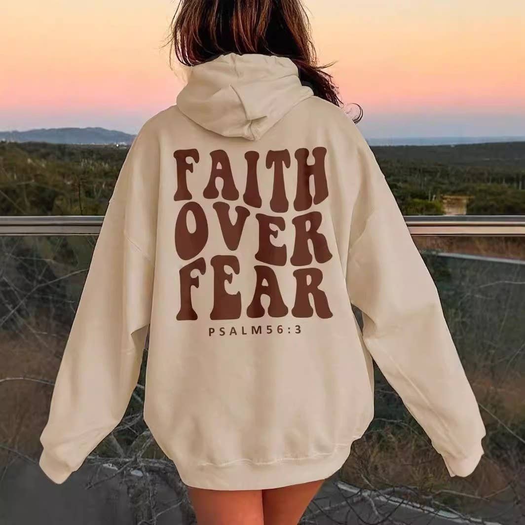 Rosa Clothing - "Faith Over Fear" Letter Print Hoodie