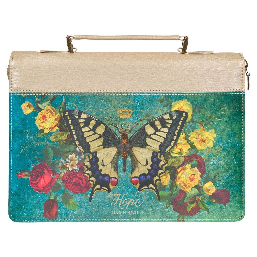 Christian Art Gifts - Bible Cover Fashion Taupe/Butterfly Printed Hope Isa 40:31 M