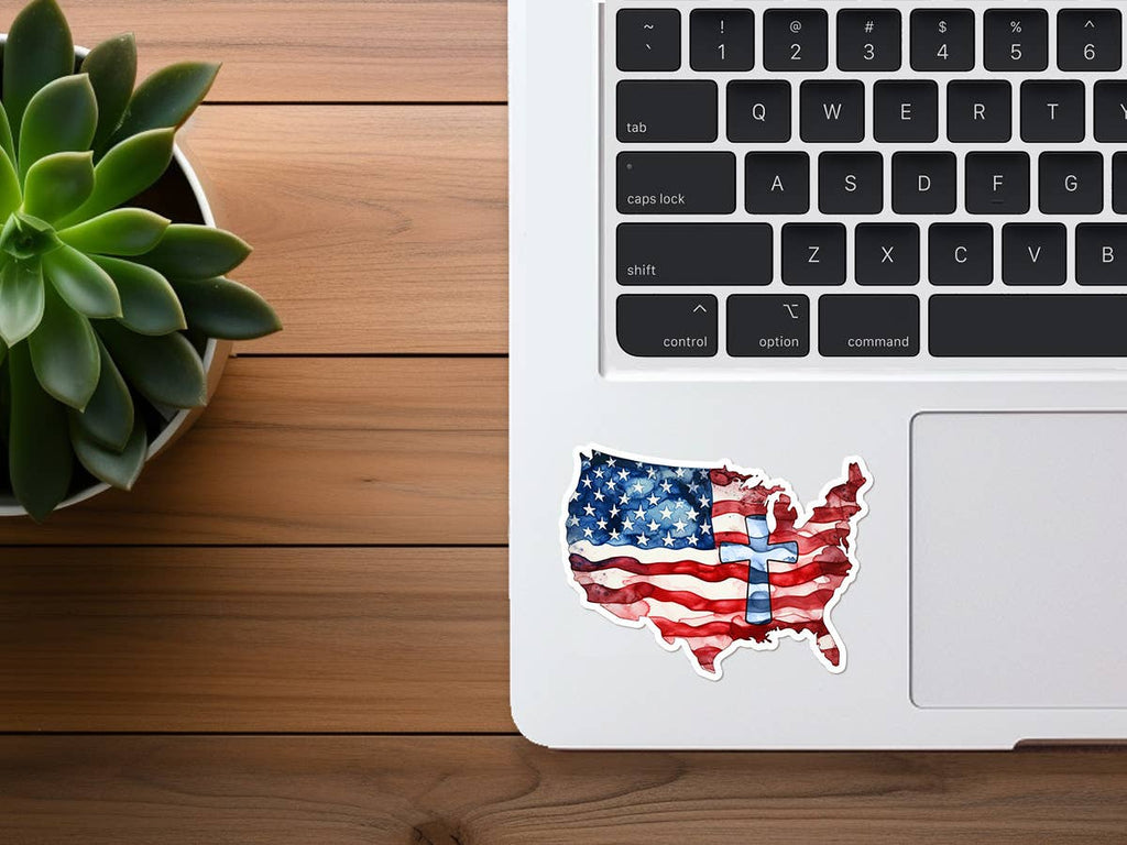 Missional Merch - American Flag and Cross | Vinyl Stickers | Christian Sticker