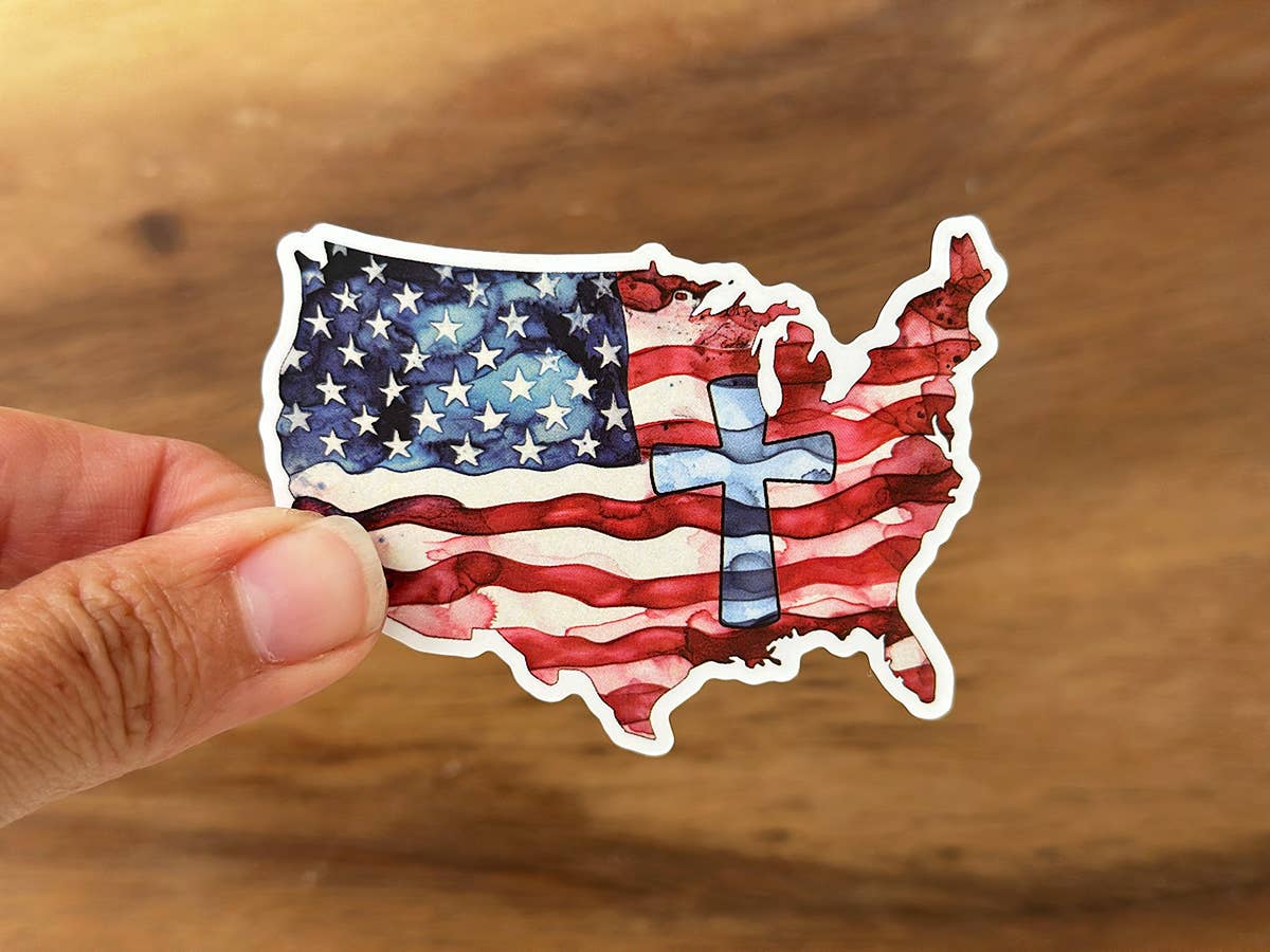 Missional Merch - American Flag and Cross | Vinyl Stickers | Christian Sticker