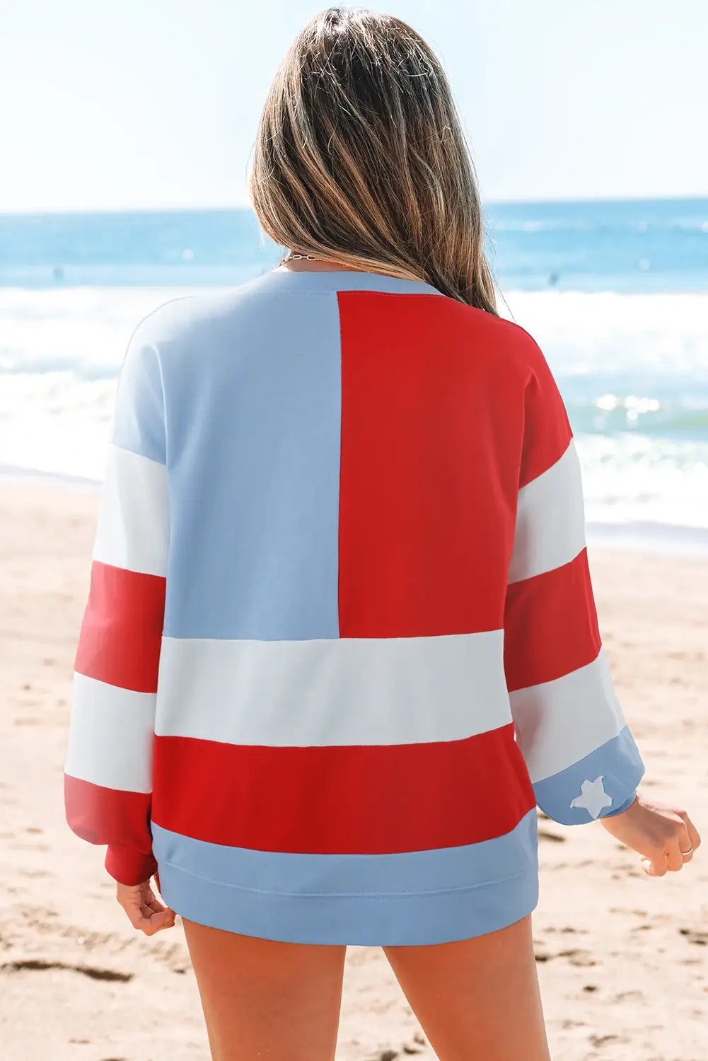 1 the Woman - American Flag Vintage Oversized Pullover Sweatshirt