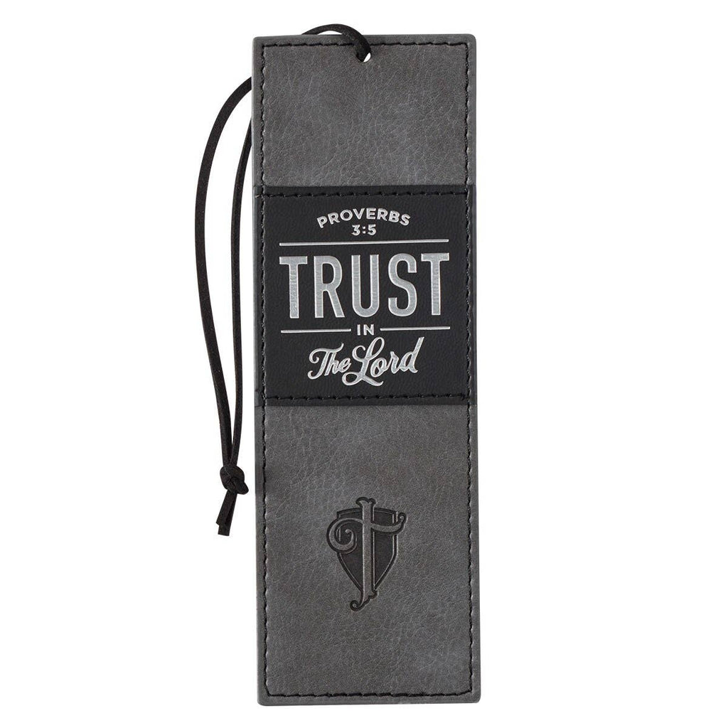 Christian Art Gifts - Bookmark Faux Leather Gray/Black Trust in the Lord Prov. 3:5