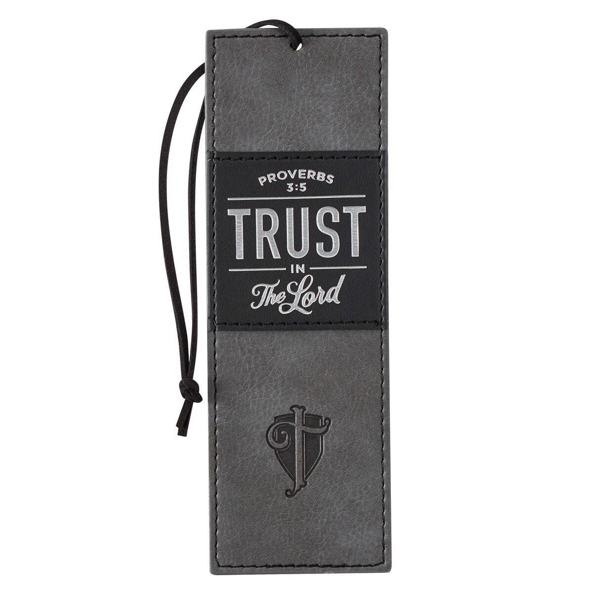 Christian Art Gifts - Bookmark Faux Leather Gray/Black Trust in the Lord Prov. 3:5