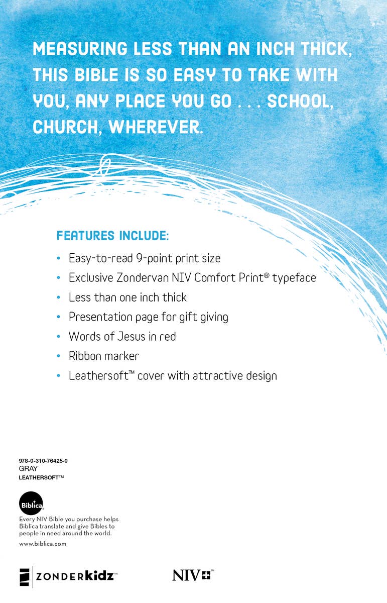 HarperCollins Christian Publishing - NIV Bible for Kids, Leathersoft, Gray