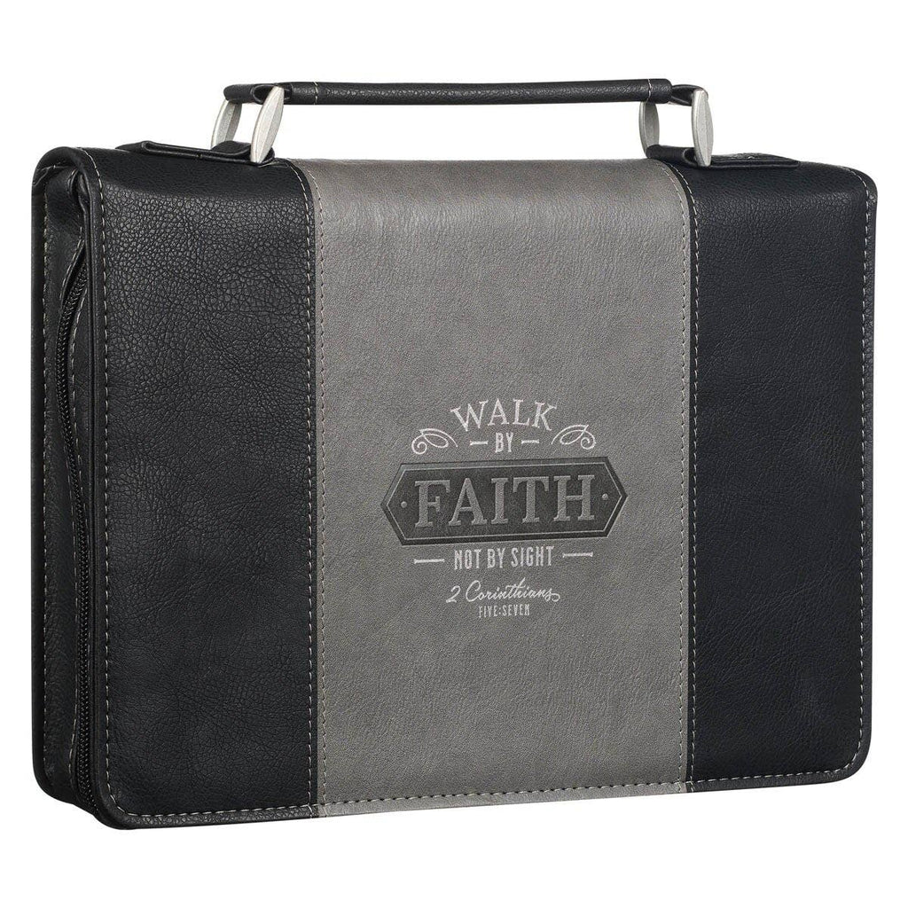 Christian Art Gifts - Bible Cover Classic Black/Gray Walk by Faith 2 Cor. 5:7