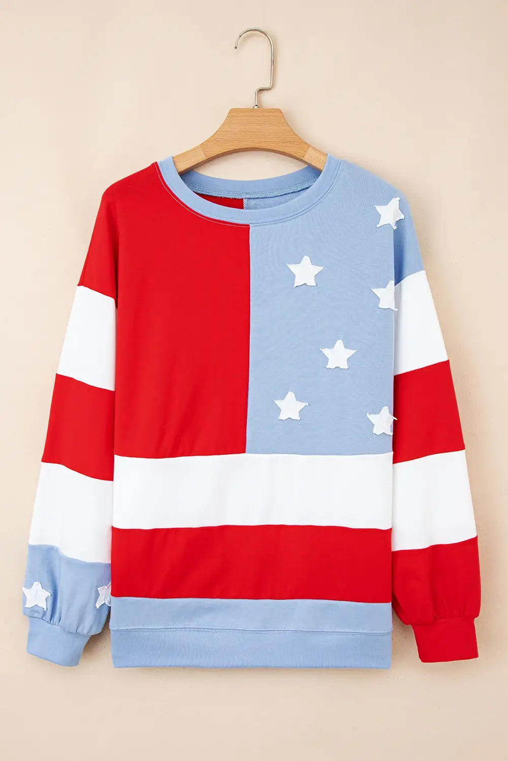 1 the Woman - American Flag Vintage Oversized Pullover Sweatshirt