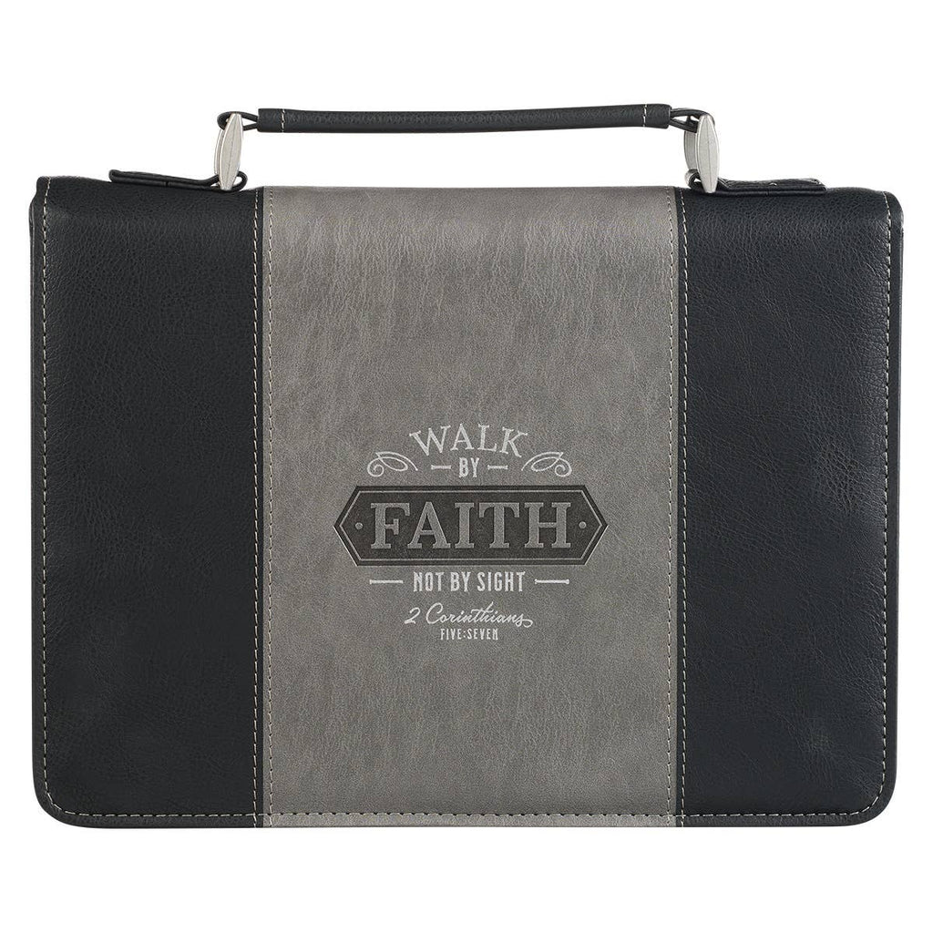 Christian Art Gifts - Bible Cover Classic Black/Gray Walk by Faith 2 Cor. 5:7