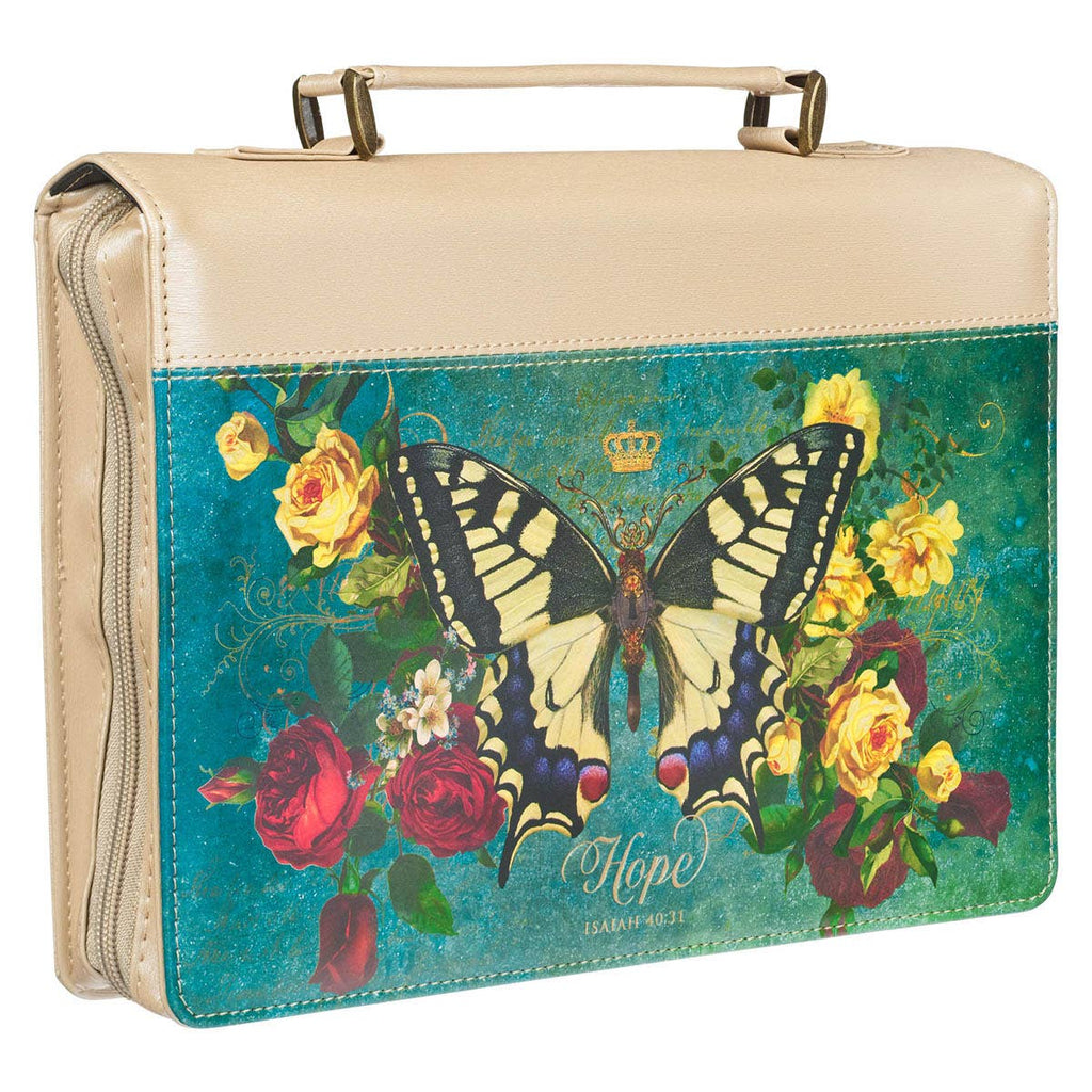 Christian Art Gifts - Bible Cover Fashion Taupe/Butterfly Printed Hope Isa 40:31 M