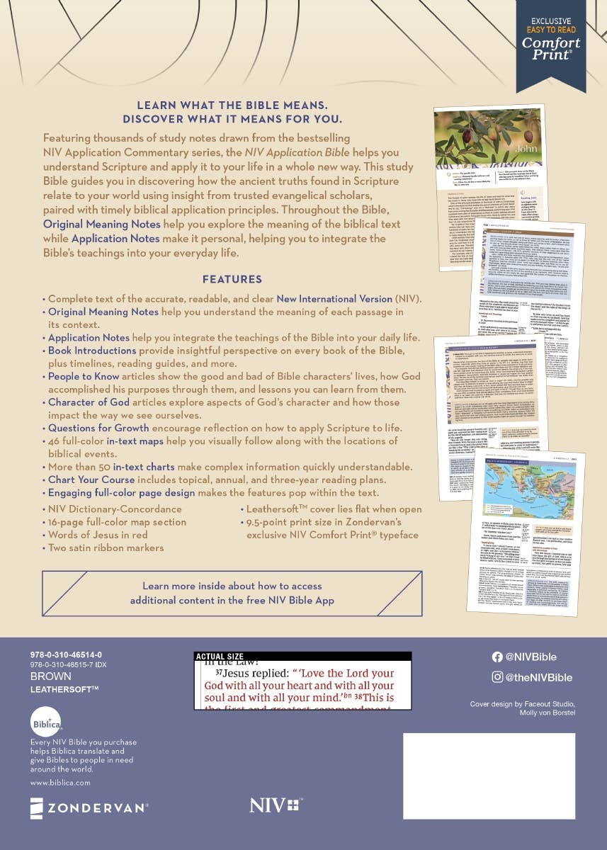 HarperCollins Christian Publishing - NIV Application Bible Leathersoft Brown Red Letter