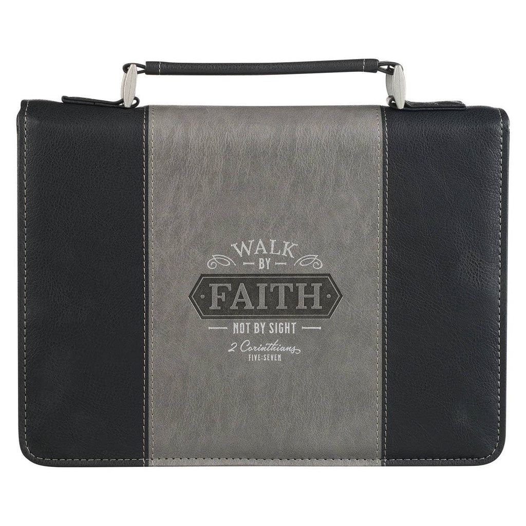 Christian Art Gifts - Bible Cover Classic Black/Gray Walk by Faith 2 Cor. 5:7