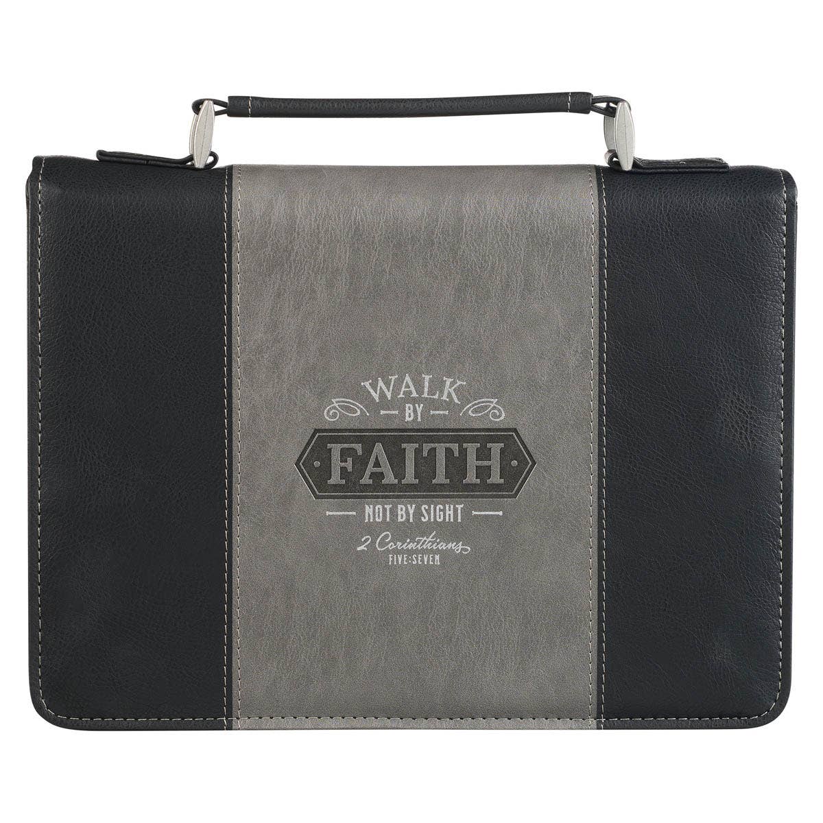 Christian Art Gifts - Bible Cover Classic Black/Gray Walk by Faith 2 Cor. 5:7