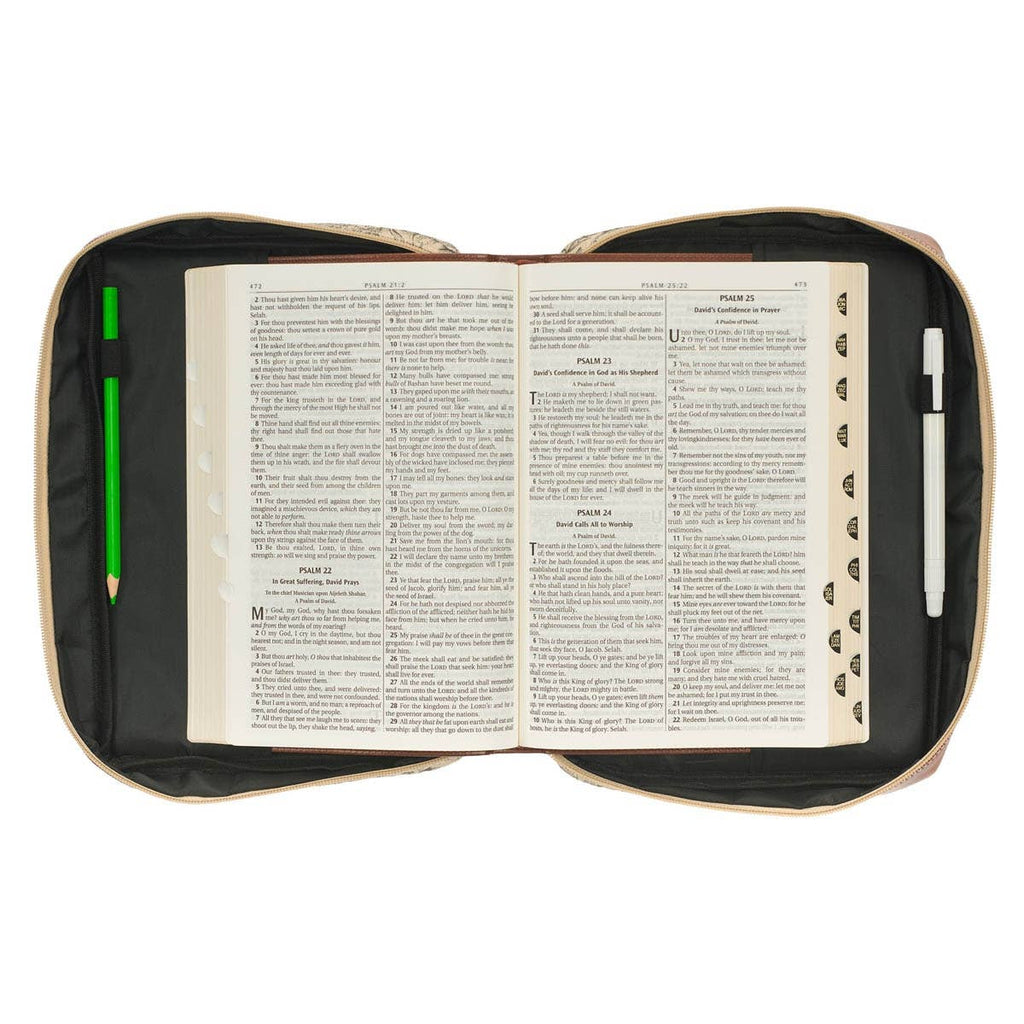 Christian Art Gifts - Bible Cover Fashion Cream/Brown Floral Amazing Grace