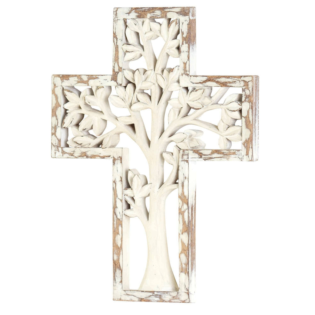 Dicksons - WHITE TREE RESIN WALL CROSS 10.25"