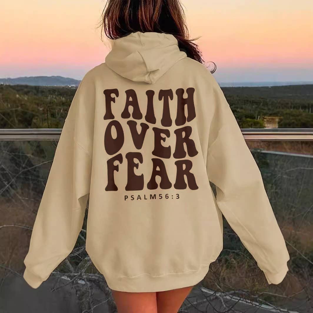 Rosa Clothing - "Faith Over Fear" Letter Print Hoodie