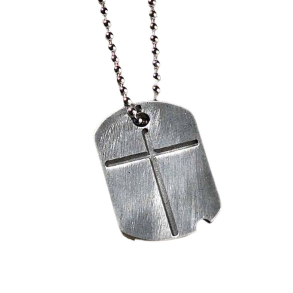 Dicksons - Dogtag Cross Necklace Josh 1:9B Pewter 21" Chain