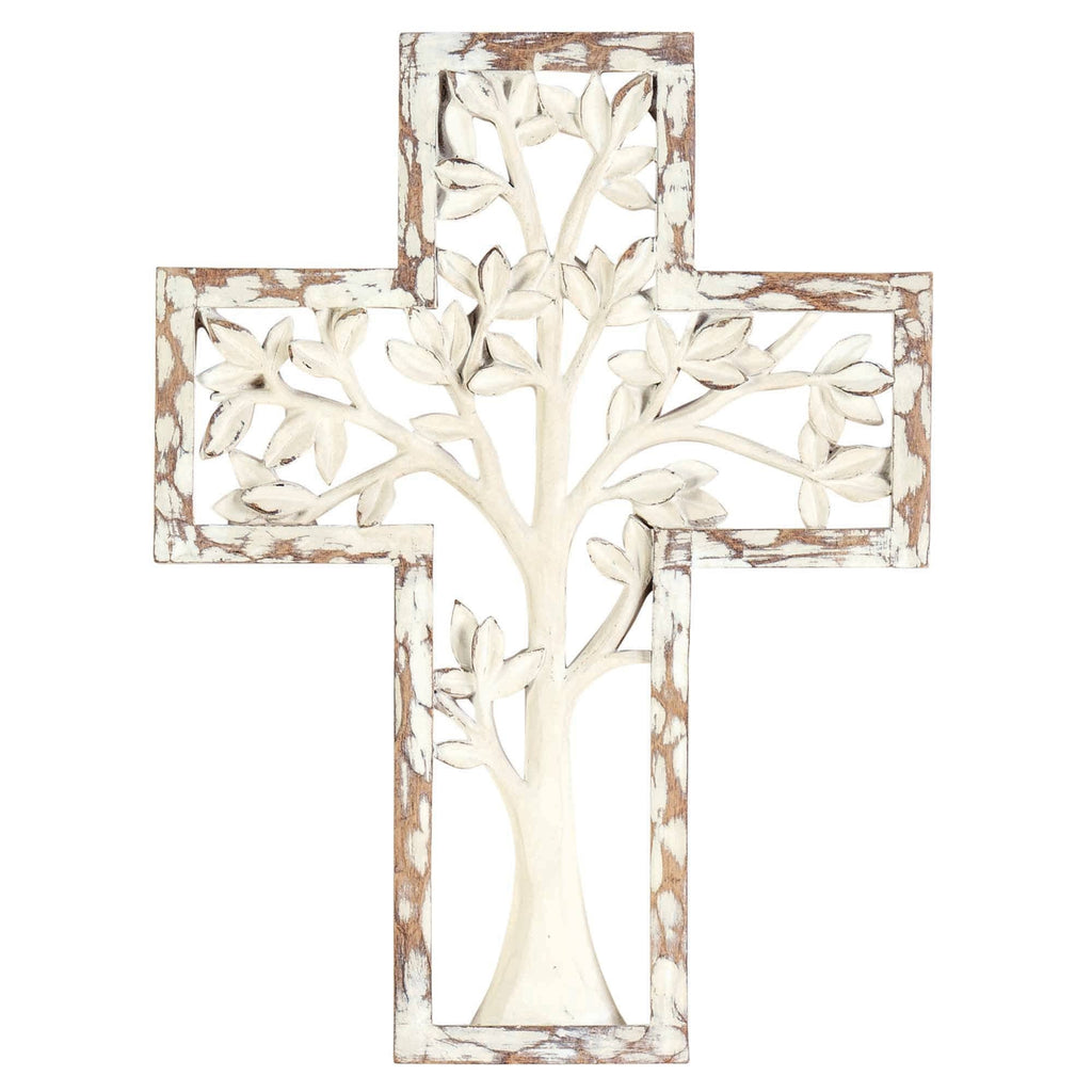 Dicksons - WHITE TREE RESIN WALL CROSS 10.25"