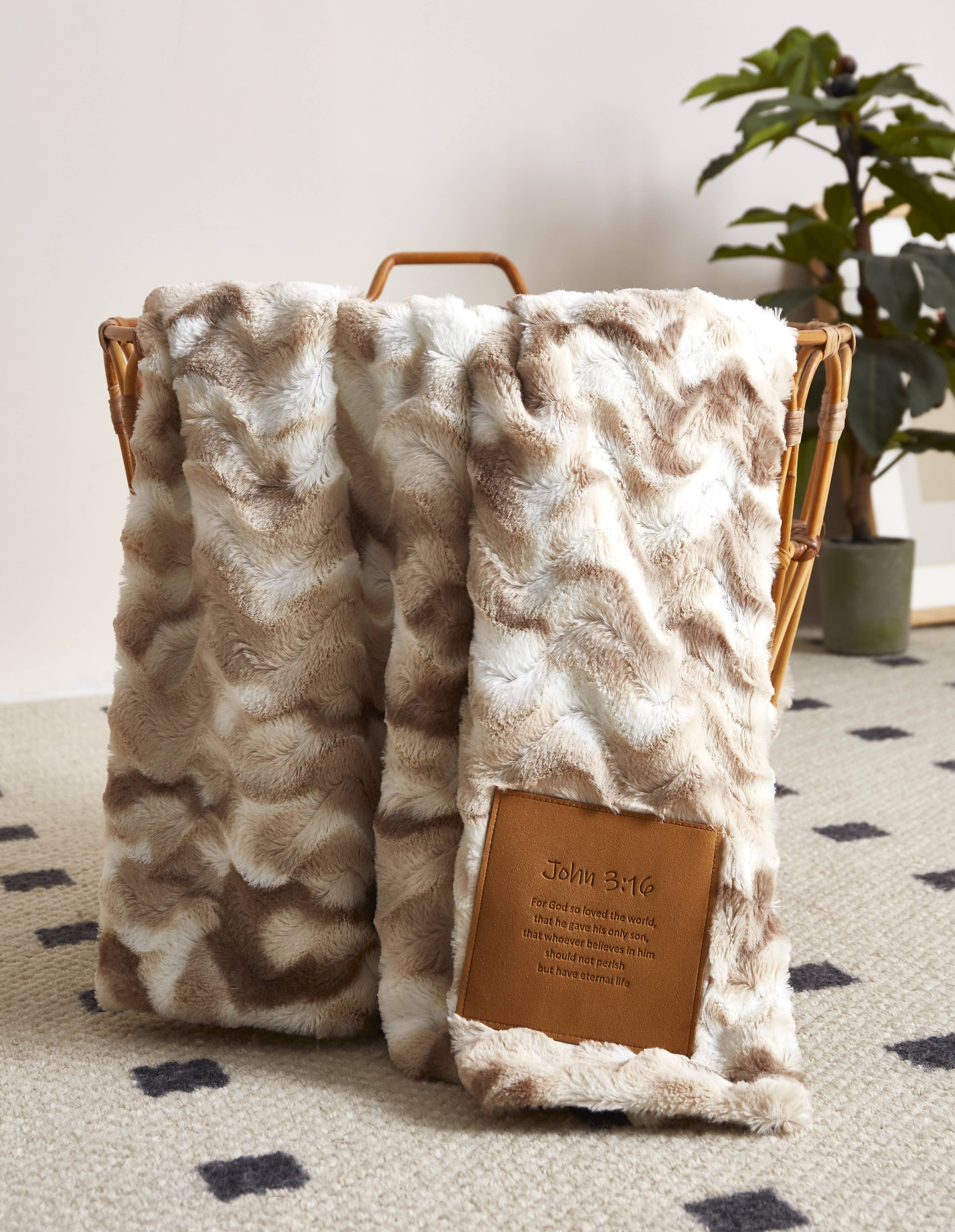 Duke Imports - "For God So Loved the World" 1-Ply Faux Fur Patch Throw