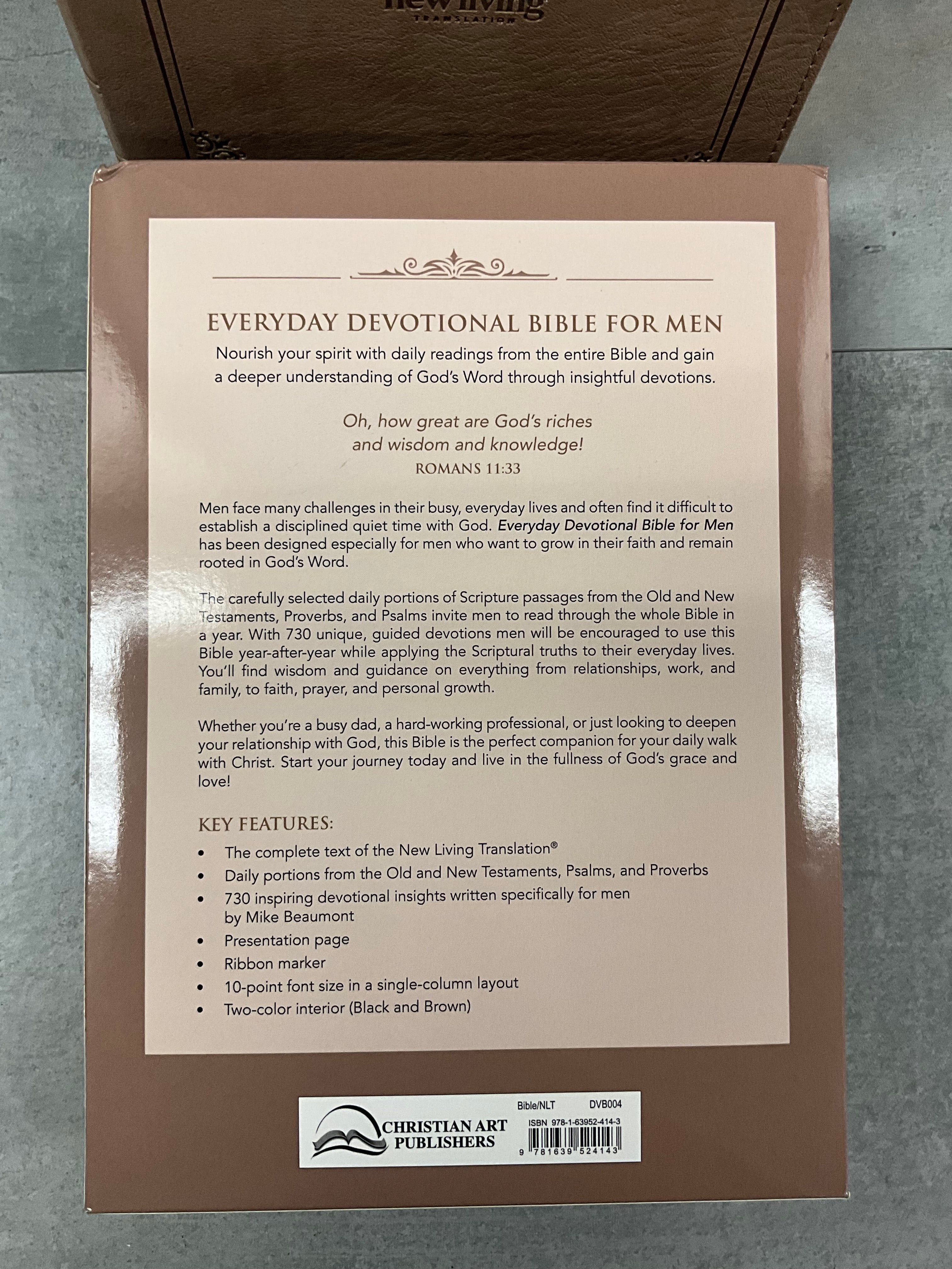 Devotional Bible NLT For Men Fox Leather Tan