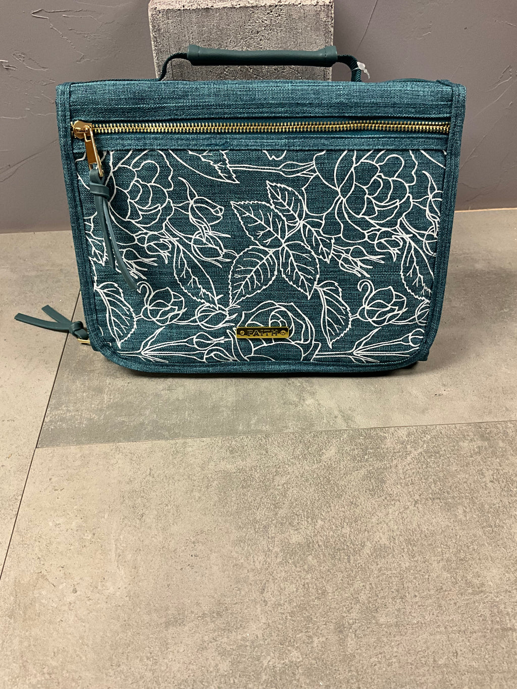 Bible Cover Organizer Tri-fold Teal Faith Badge