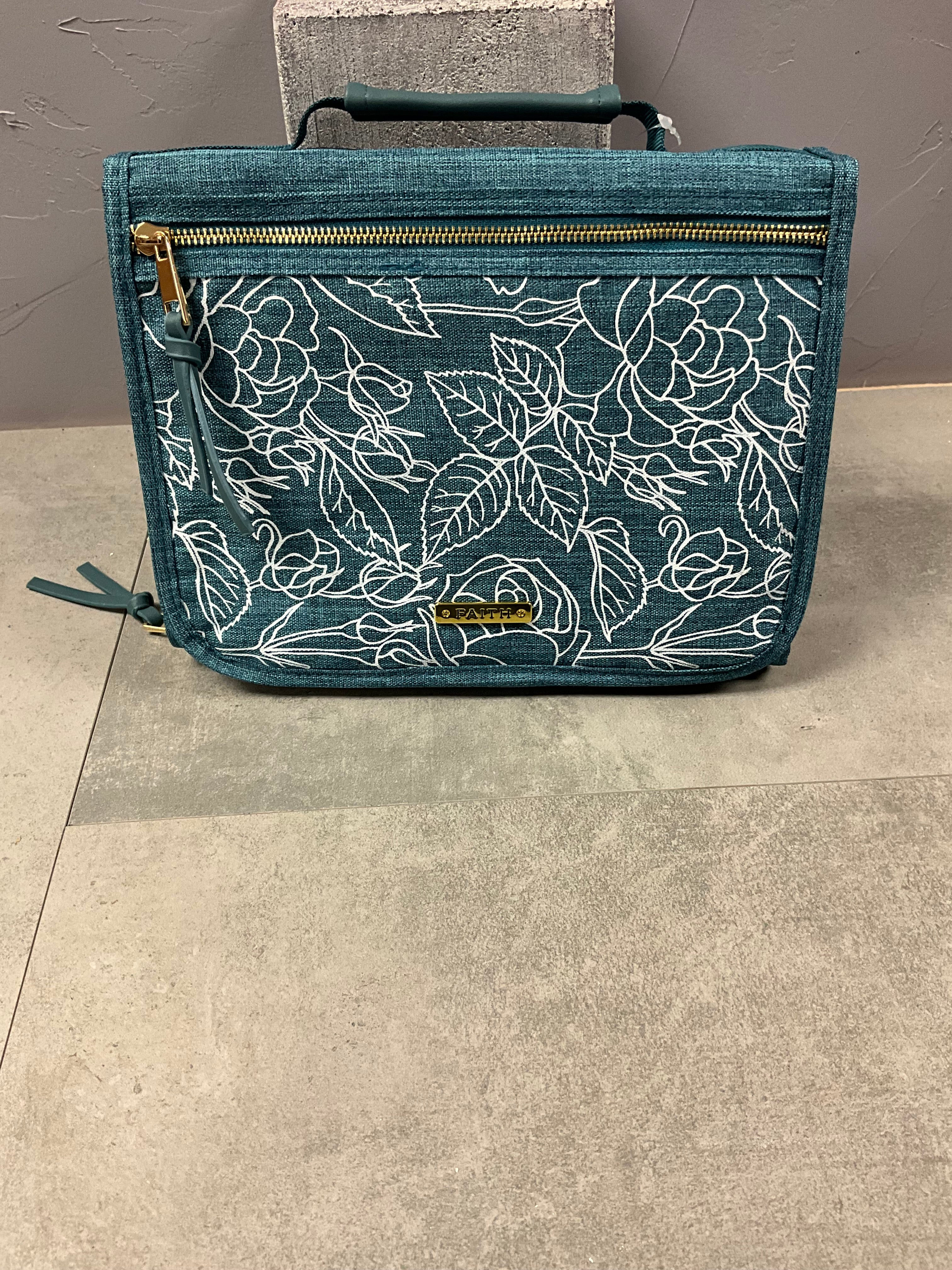 Bible Cover Organizer Tri-fold Teal Faith Badge