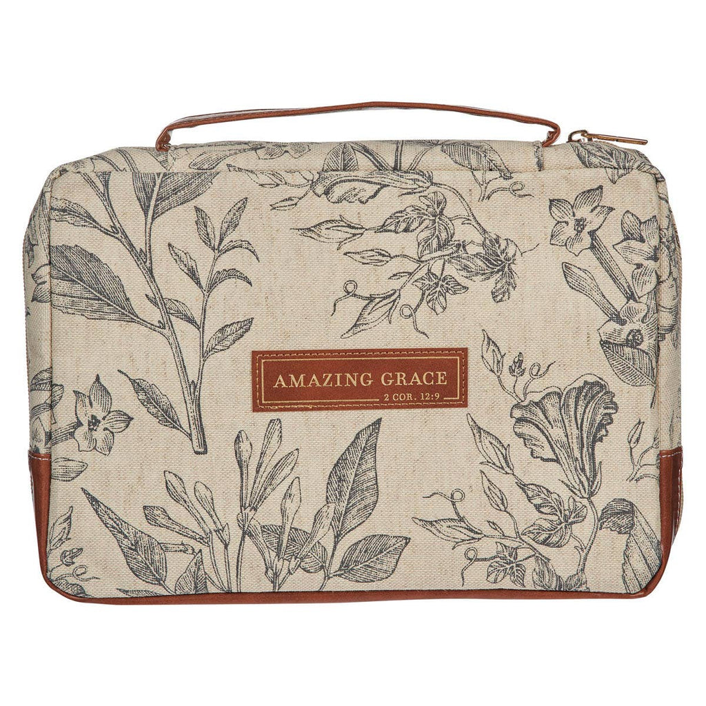 Christian Art Gifts - Bible Cover Fashion Cream/Brown Floral Amazing Grace