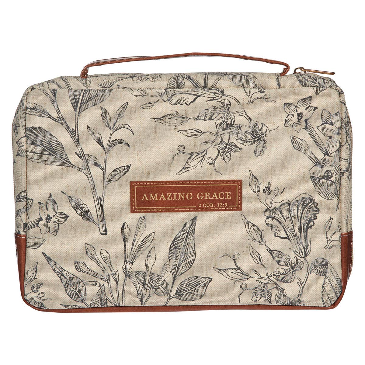 Christian Art Gifts - Bible Cover Fashion Cream/Brown Floral Amazing Grace