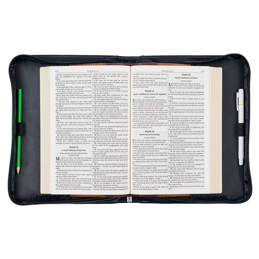 Christian Art Gifts - Bible Cover Classic Black/Gray Walk by Faith 2 Cor. 5:7