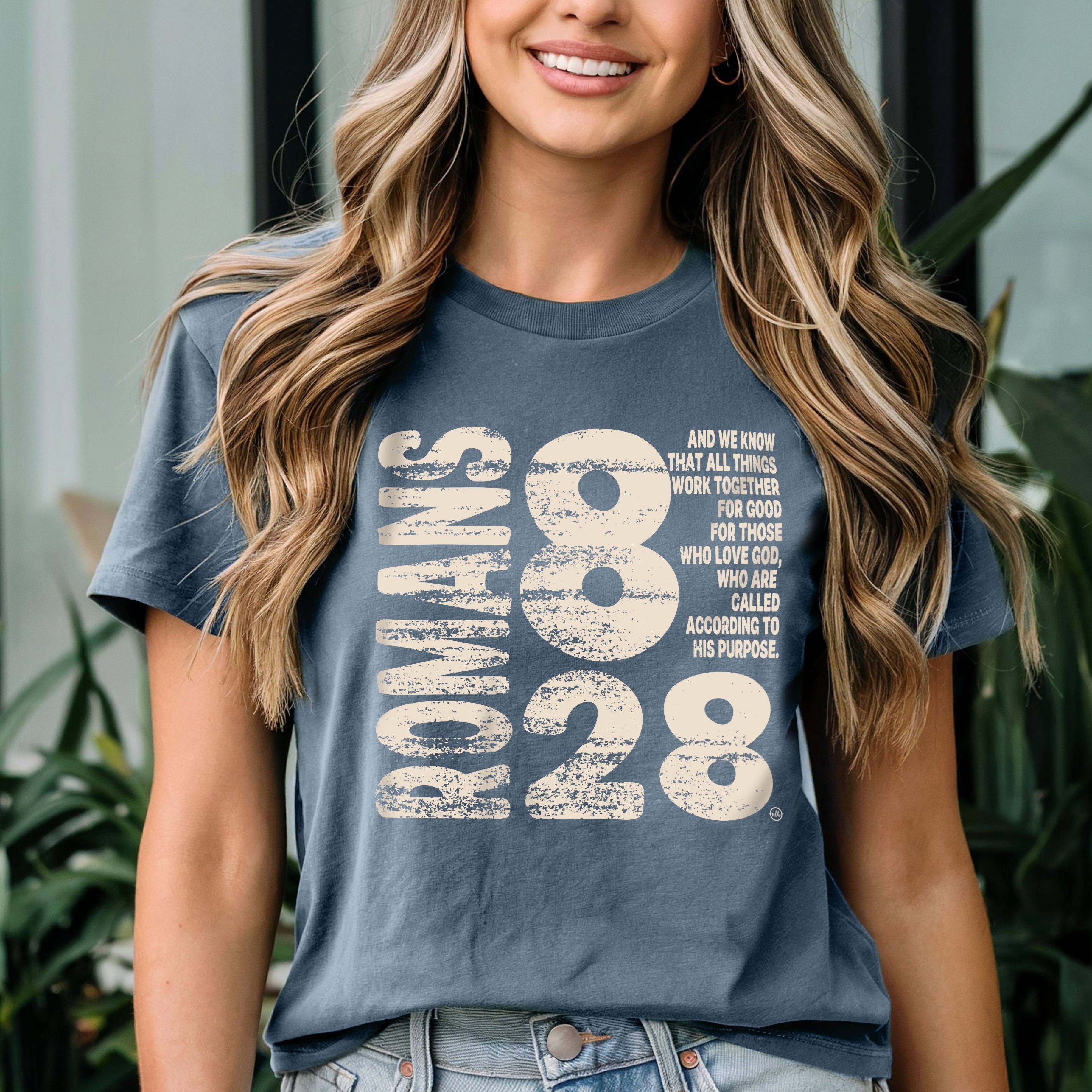 Never Lose Hope Designs - Romans 8:28 Christian Tee