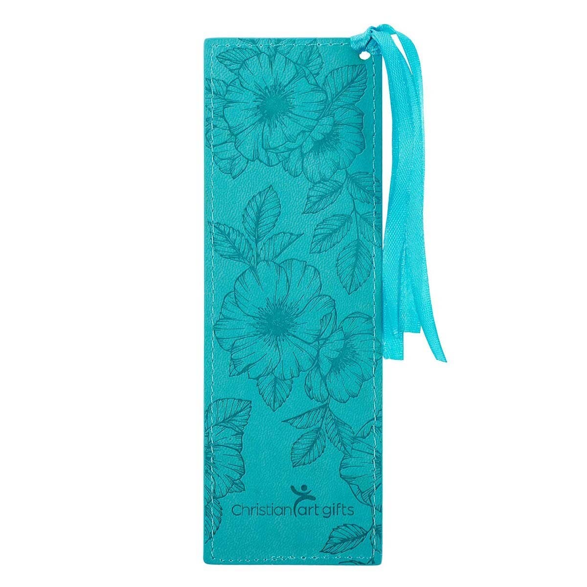 Christian Art Gifts - Bookmark Faux Leather Teal Strength & Dignity Prov. 31:25