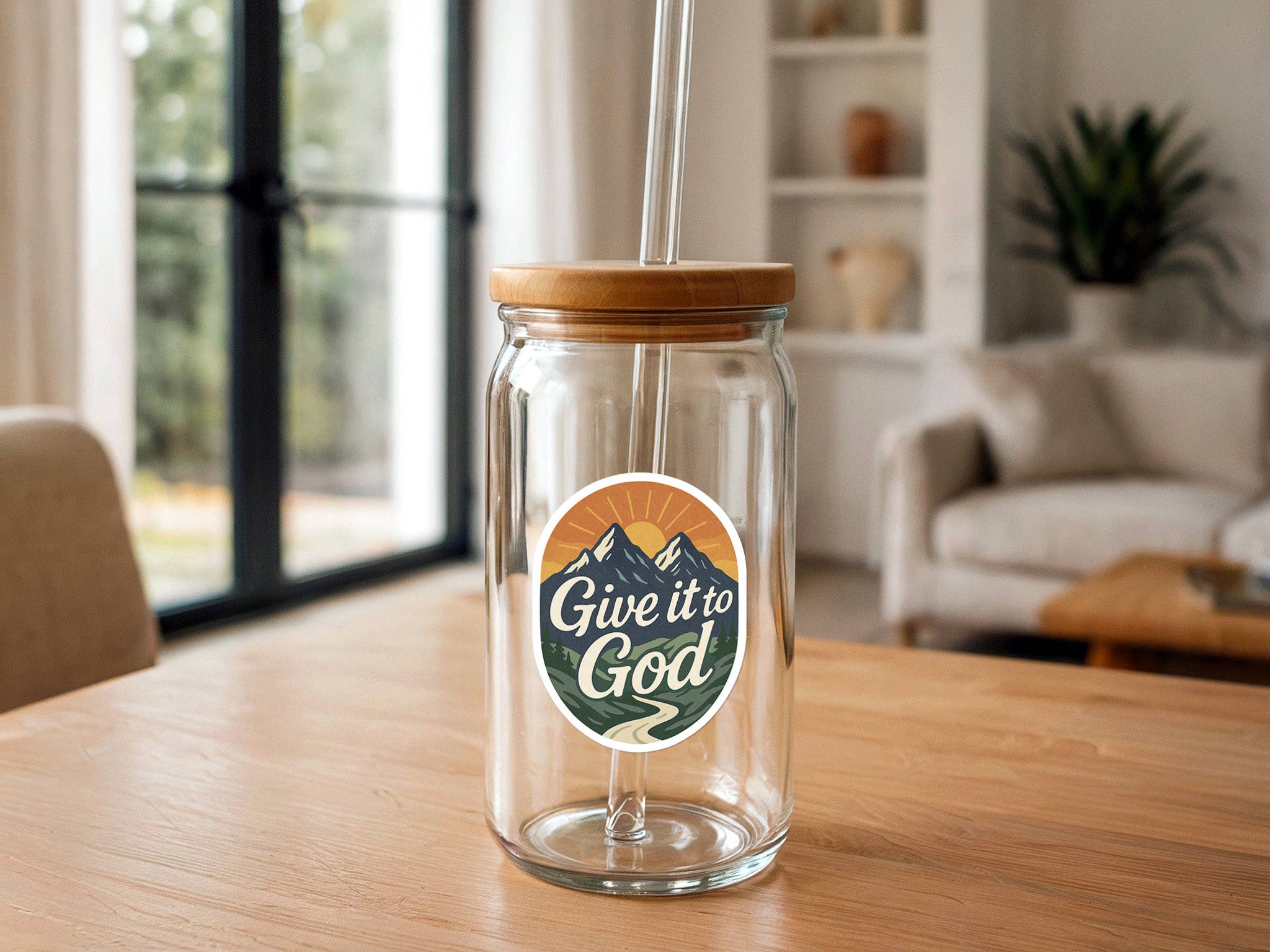 Missional Merch - Give It To God | Christian Sticker | Mountain Scene