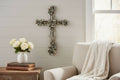 De Leon Collections - Polyresin Silver Rose and Thorns Hanging Wall Cross Décor