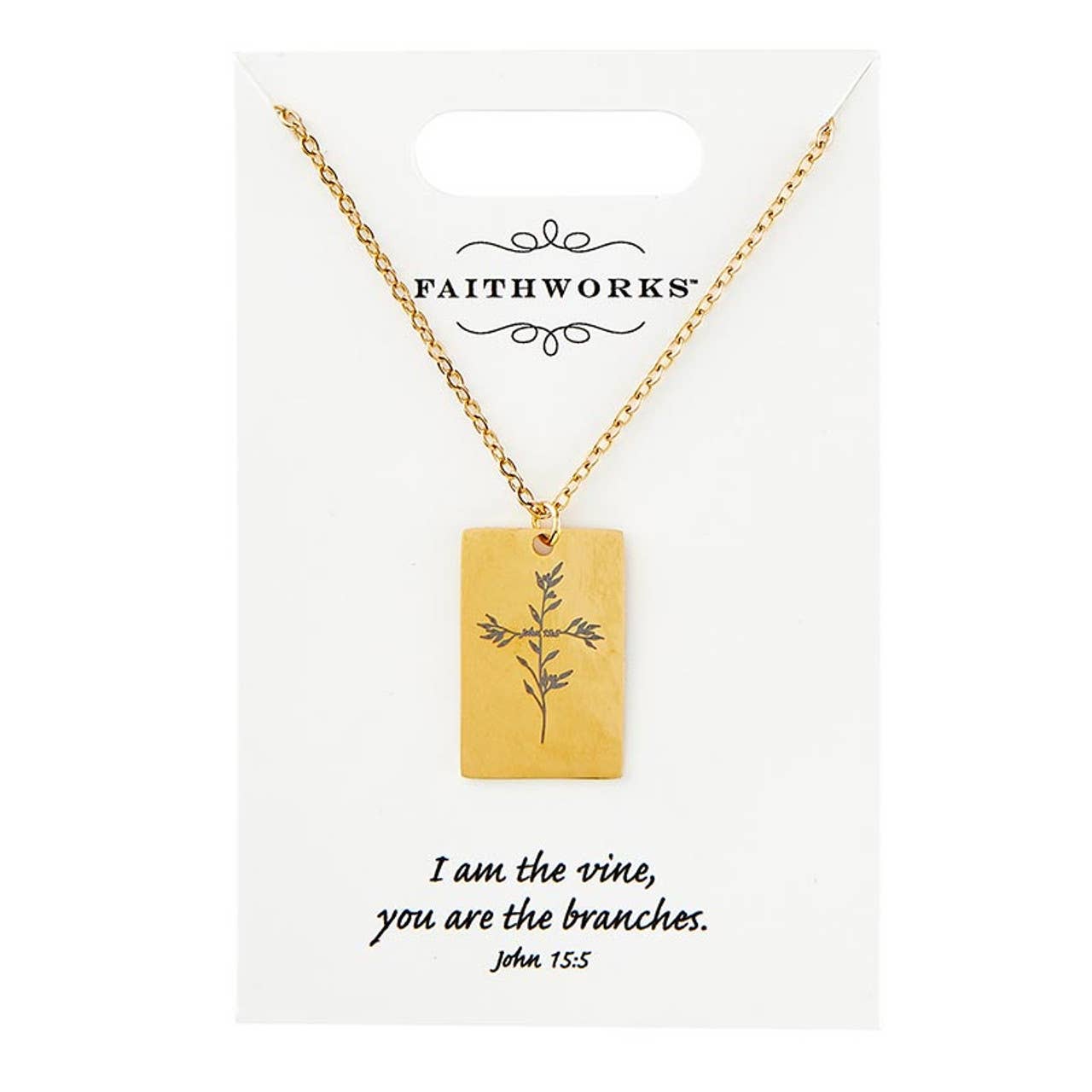 Faithworks by Creative Brands - Square Pendant Necklace - Jesus is the Vine - Gold