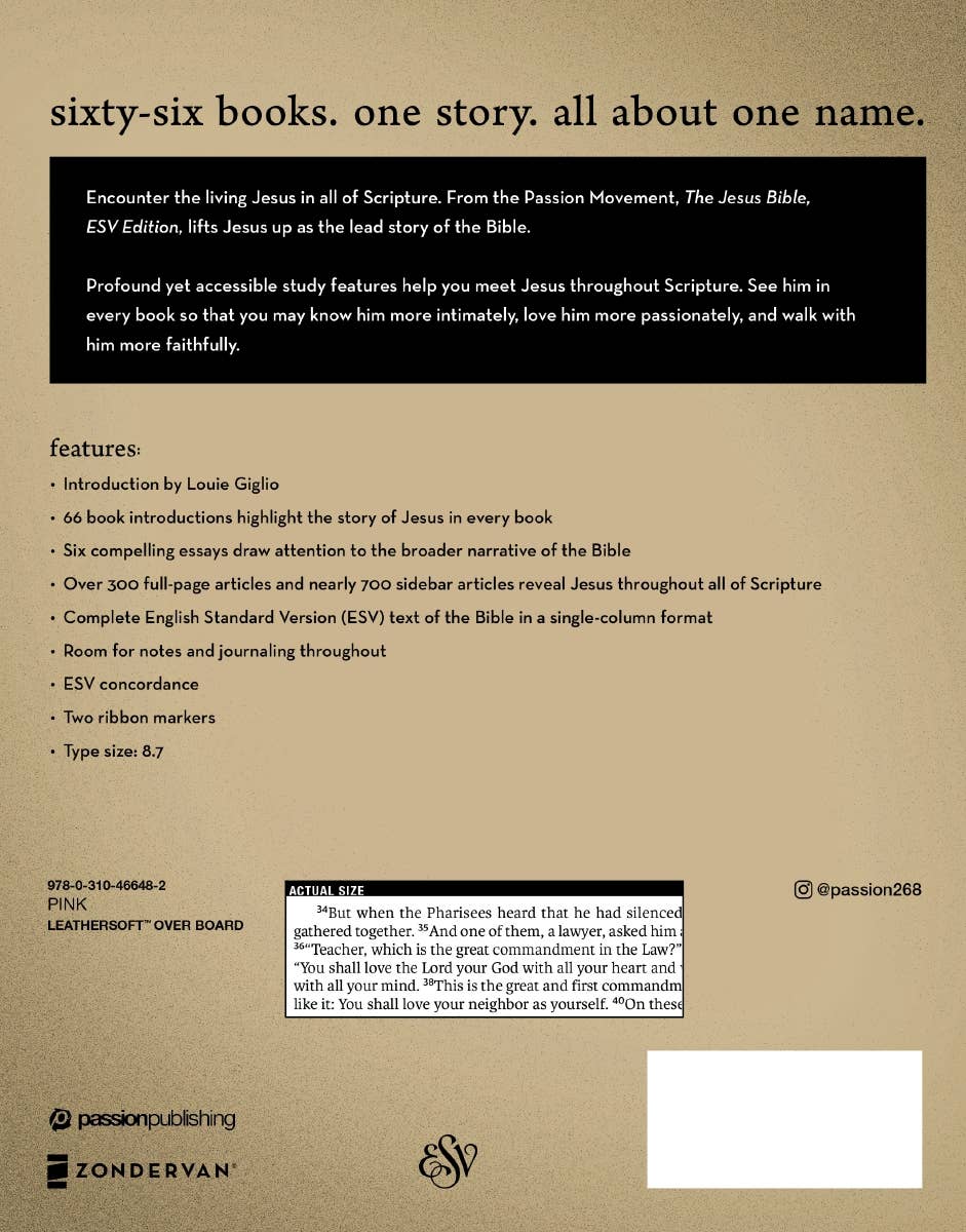 HarperCollins Christian Publishing - ESV The Jesus Bible Leathersoft Over Board Pink