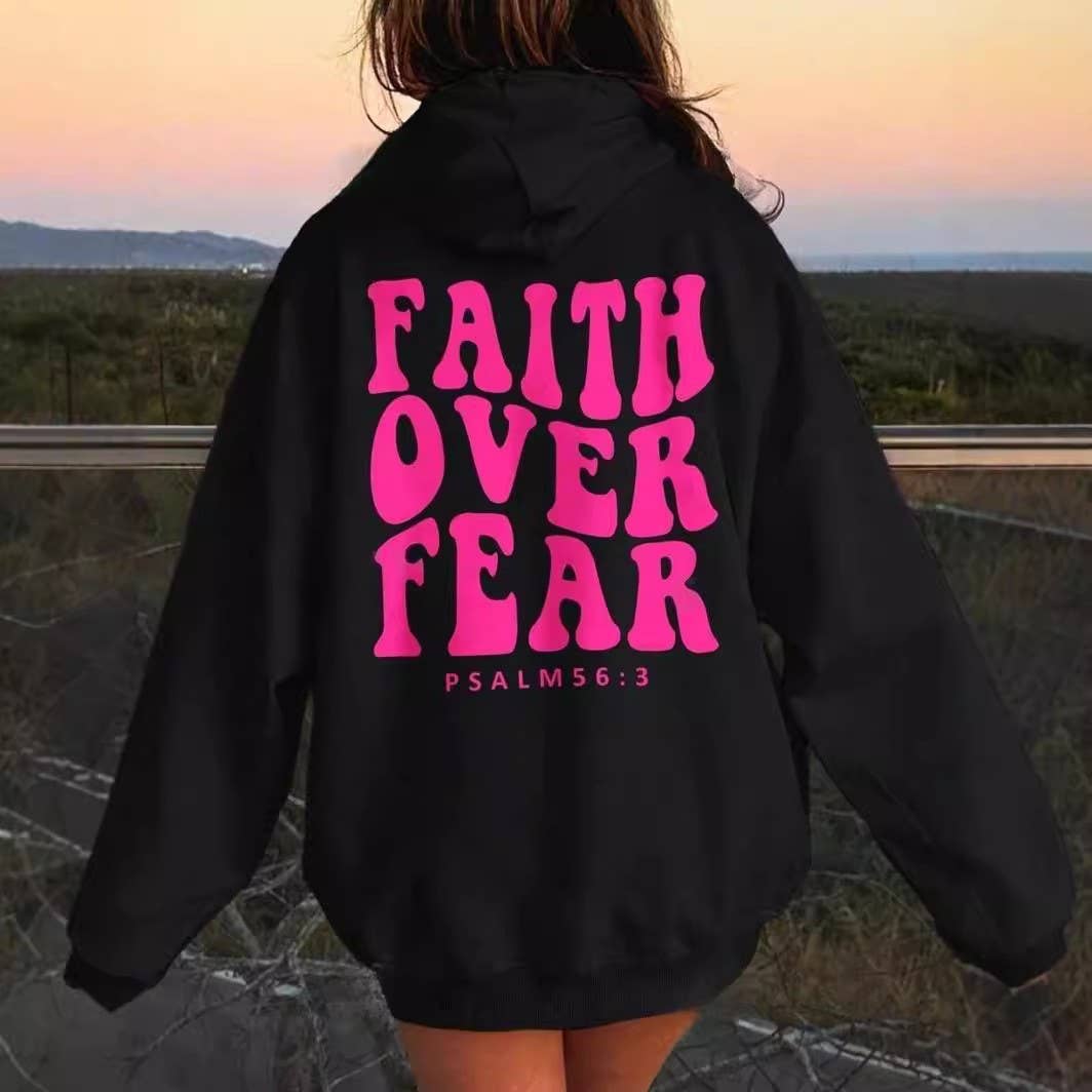 Rosa Clothing - "Faith Over Fear" Letter Print Hoodie