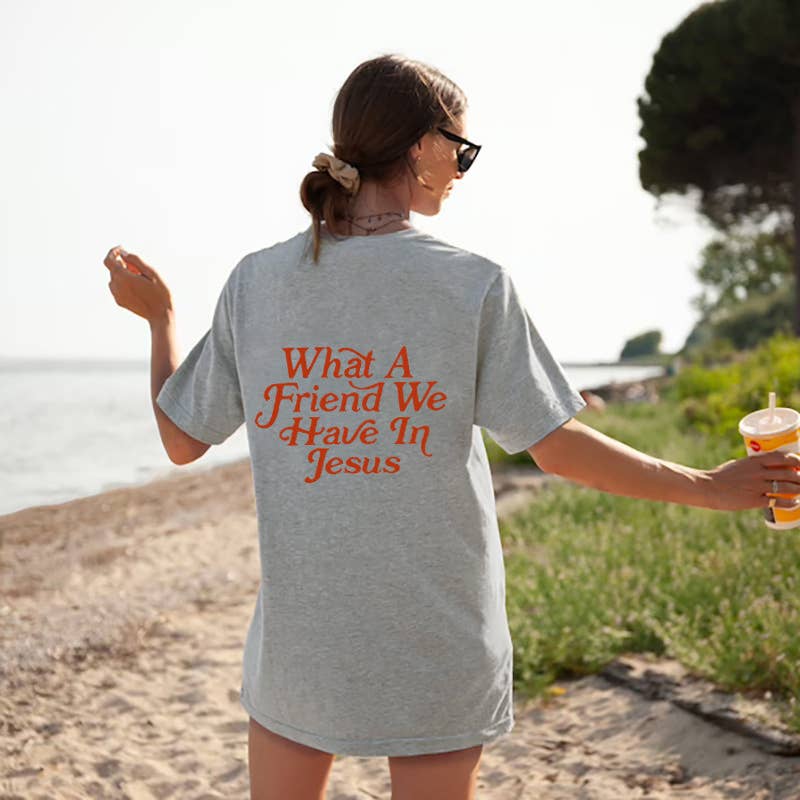 Rosa Clothing - WHAT A FRIEND IN JESUS letter printe tee overfit T-Shirt