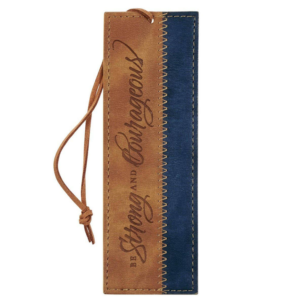 Christian Art Gifts - Bookmark Faux Leather Be Strong & Courageous Josh. 1:9