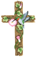 De Leon Collections - Resin Hummingbird Pink Floral Garden Hanging Wall Cross