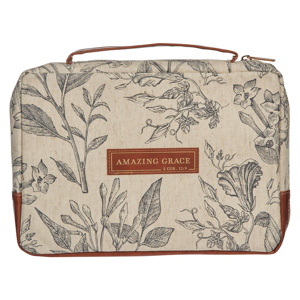 Christian Art Gifts - Bible Cover Fashion Cream/Brown Floral Amazing Grace