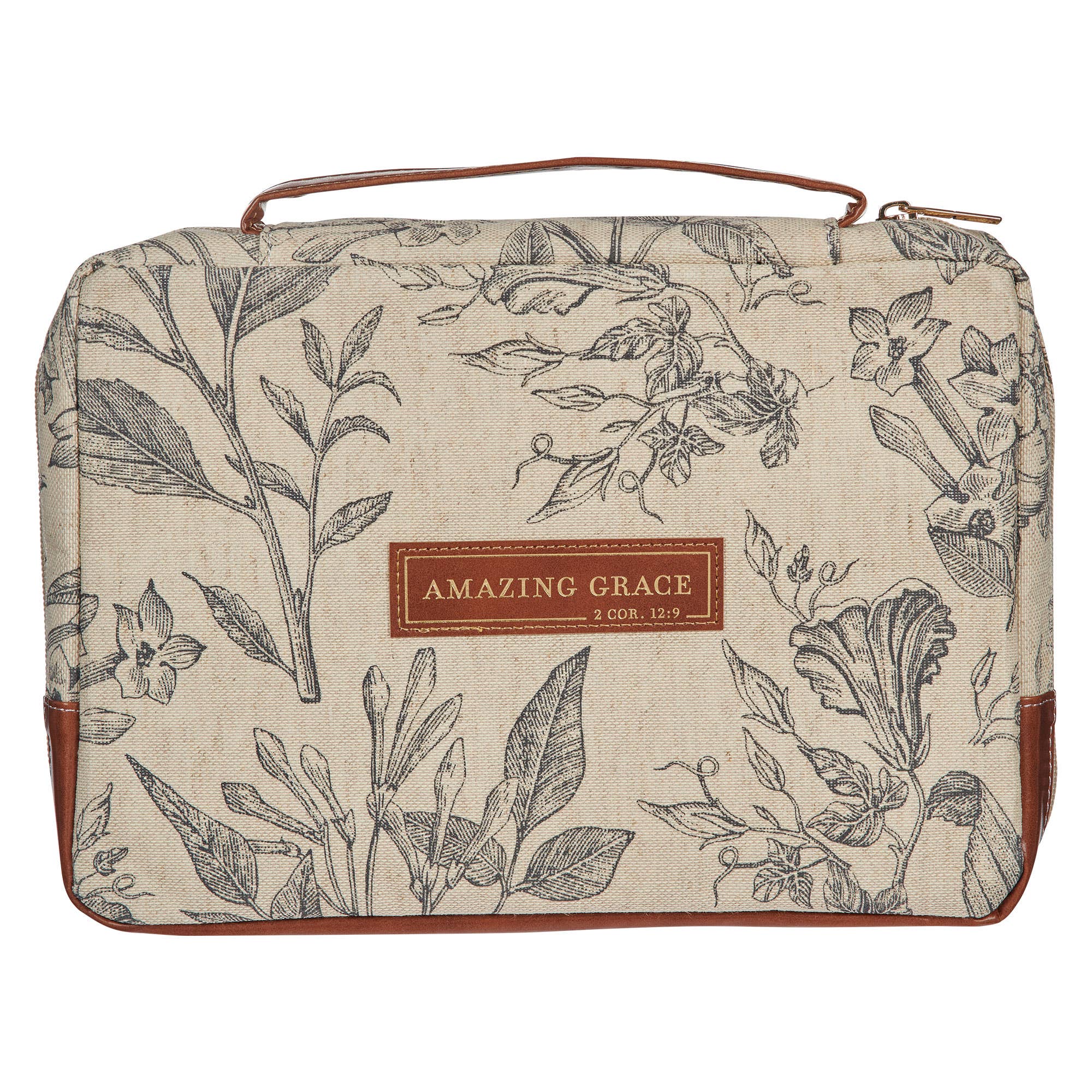 Christian Art Gifts - Bible Cover Fashion Cream/Brown Floral Amazing Grace