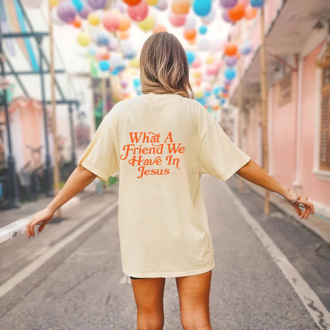 Rosa Clothing - WHAT A FRIEND IN JESUS letter printe tee overfit T-Shirt