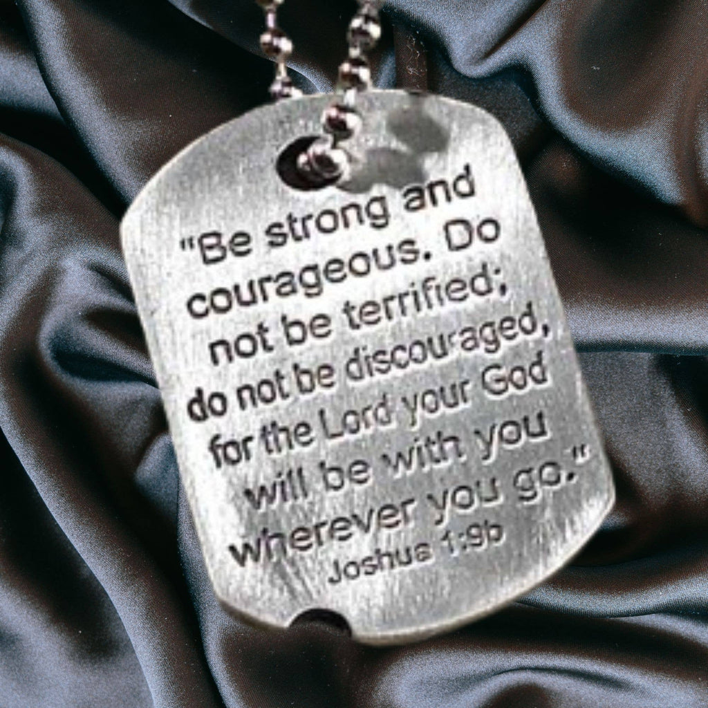 Dicksons - Dogtag Cross Necklace Josh 1:9B Pewter 21" Chain