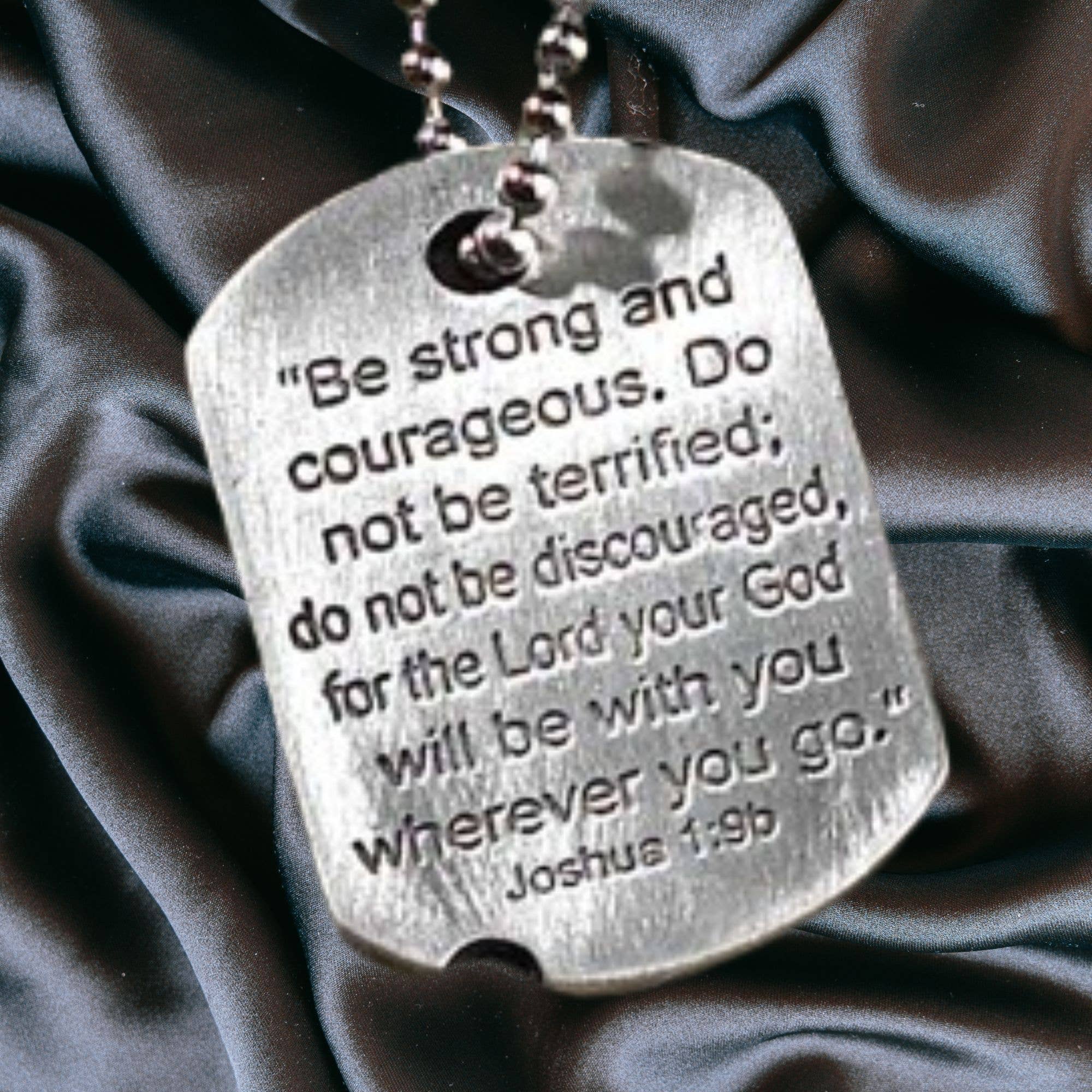 Dicksons - Dogtag Cross Necklace Josh 1:9B Pewter 21" Chain