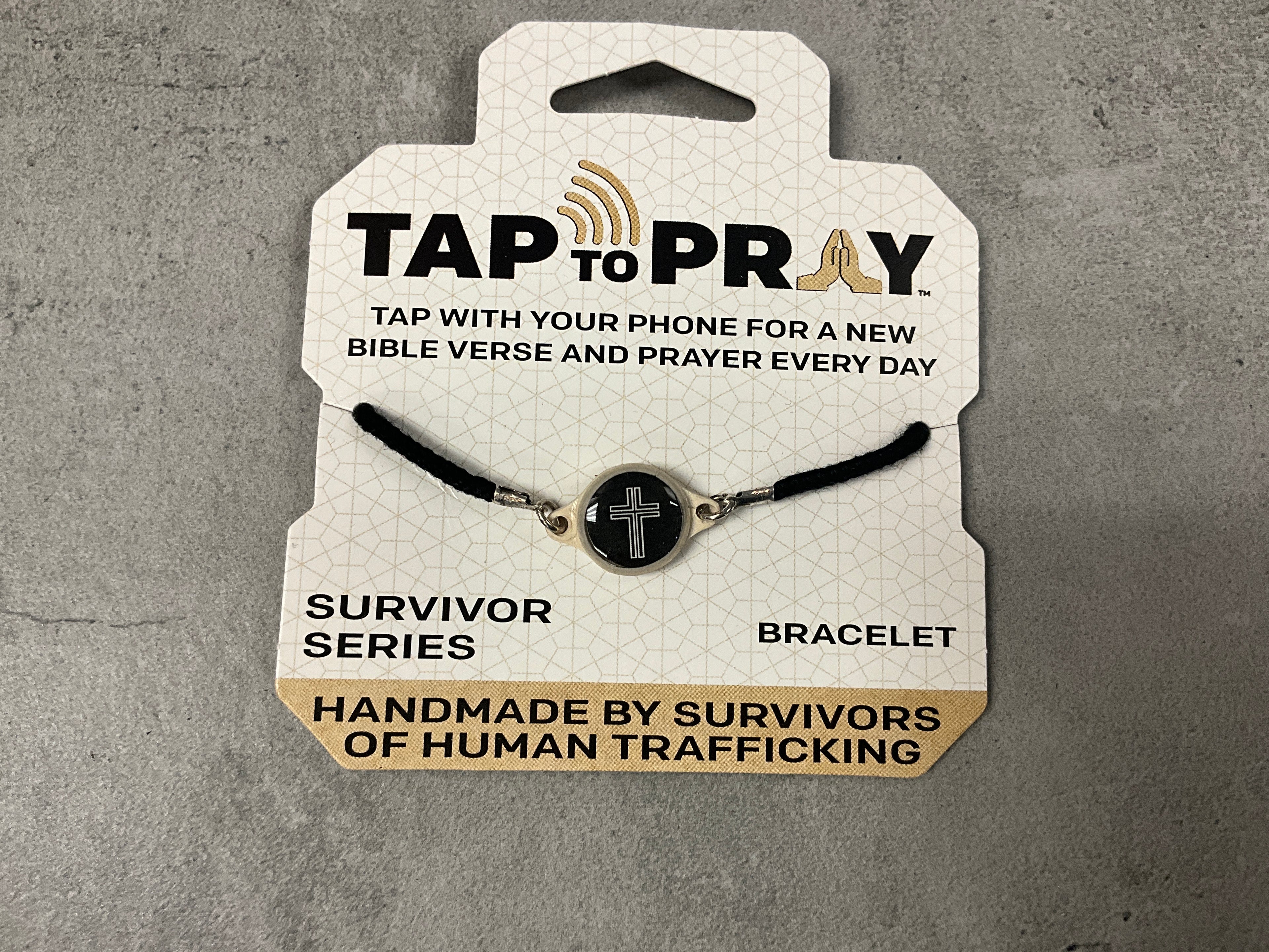 Tap to Pray Survivor Series Bracelet Onyx Cross